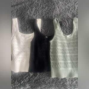 ❤️Set of Three Open Knit Tank Tops - Cream, Black, Green, like new